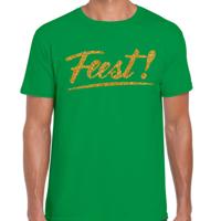 Party T-shirt heren - groen - Feest! - glitter goud - Glitter en Glamour - thema feest