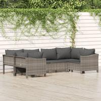 6-delige Loungeset met kussens poly rattan grijs