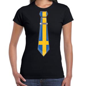 Verkleed T-shirt voor dames - stropdas Zweden - zwart - supporter - themafeest