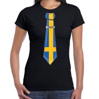 Verkleed T-shirt voor dames - stropdas Zweden - zwart - supporter - themafeest - thumbnail