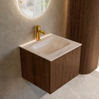 Badmeubel Mondiaz Kurve-Dlux | 50 cm | Meubelkleur Walnut | Wastafelkleur Meli | Solid surface | Wasbak midden spoelbak | 1 kraangat