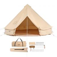 VEVOR bell tent 3 x 2 m yurt tent TC katoen en stevige ijzeren palen met een PVC grondzeil kampeertent 4 persoons familietent 8 ramen groepstent voor buitenavonturen