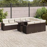 11-delige Loungeset met kussens poly rattan bruin