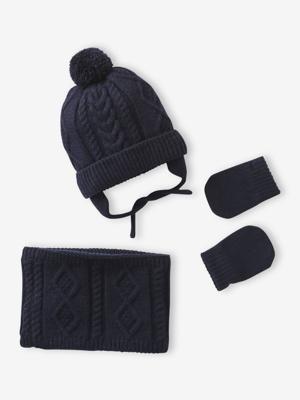 Babyset Muts Snood Wanten Baby Jongen inktblauw