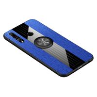 Voor Huawei genieten 9s XINLI stiksels doek Textue schokbestendig TPU beschermhoes met ring houder (blauw)