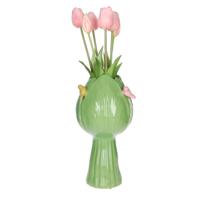 Countryfield vaas Tulip - tulpen vorm - vogeltjes - steen - groen - 18 x 32 cm Countryfield vaas Tulip - tulpen vorm - vogeltjes - steen - groen - 18 x 32 cm