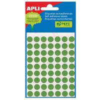 Apli ronde etiketten in etui diameter 13 mm, groen, 175 stuks, 35 per blad (2058)