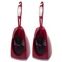 2x stuks wc-borstels/toiletborstels met randreiniger en houders rood 41.5 cm van kunststof/RVS