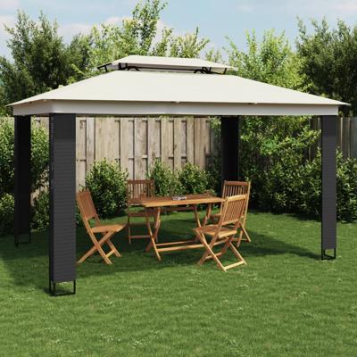 Prieel met dubbel dak 3,94x2,96 m staal crmekleurig