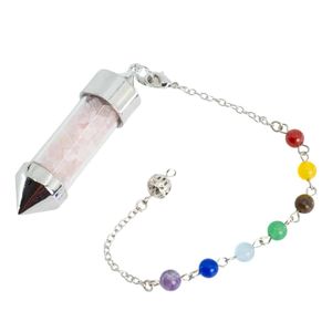 Pendel Edelsteen Rozenkwarts Capsule met 7 Chakra Kralenketting