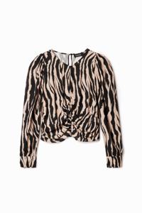 Aangerimpelde blouse met zebraprint - BROWN - XS