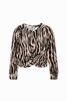 Aangerimpelde blouse met zebraprint - BROWN - XS - thumbnail