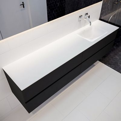 Mondiaz Vica Cloud badmeubel zwart mat 200 cm 4 lades solid surface enkele spoelbak rechts zonder kraangat