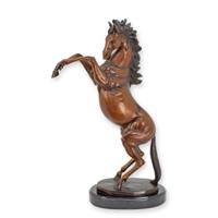 A BRONZE SCULPTURE OF A REARING HORSE ON A MARBLE BASE