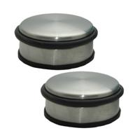 Deurstopper - Set van 2x stuks - RVS - rond - 11,5 x 6 cm - deurstop - 1,1 kg - zilverkleurig