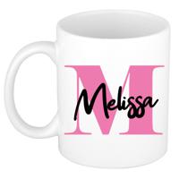 Naam mok Melissa - roze - wit - keramiek - 300 ml - verjaardag/cadeau beker