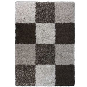 Hoogpolige vloerkleed  shaggy plus 910 beige blokken patroon 5 cm poolhoogte - 200x290 cm