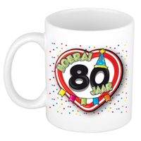 Verjaardag cadeau mok leeftijd 80 jaar - hartje verkeersbord - multi - keramiek - 300 ml   - - thumbnail