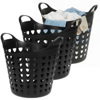 Excellent Houseware Flexibele wasmand - 3x - zwart - 26 liter - kunststof - 40 x 41 cm