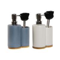 2-in-1 zeepdispenser voor het aanrecht DKD Home Decor Bamboe Roestvrij staal Dolomite 11,5 x 6,5 x 18,5 cm (2 Stuks)
