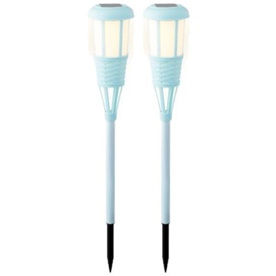 2x stuks solar tuinfakkel/tuinlamp lichtblauw op zonne-energie 61 cm