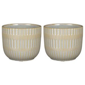 2x Stuks Plantenpot/bloempot keramiek lichtgrijs stripes patroon - D11/H9 cm