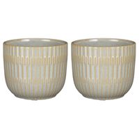 2x Stuks Plantenpot/bloempot keramiek lichtgrijs stripes patroon - D11/H9 cm - thumbnail