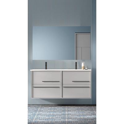 Saniclass Prime Essential Badkamermeubelset - 120x55x46cm - 2 rechthoekige wasbakken wit - 2 kraangaten - 4 lades - rechthoekige spiegel - mat greige (grijs) 2xSW892661/SW804533/SW724613