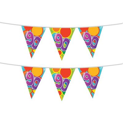 2x stuks leeftijd verjaardag thema vlaggetjes 90 jaar plastic 10 meter