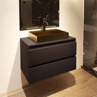 Fontana Maido mat zwart badkamermeubel 80cm met vierkante waskom mat goud - thumbnail
