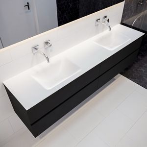 Mondiaz Vica Cloud badmeubel zwart mat 200 cm 4 lades solid surface dubbele spoelbak zonder kraangat