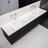 Mondiaz Vica Cloud badmeubel zwart mat 200 cm 4 lades solid surface dubbele spoelbak zonder kraangat