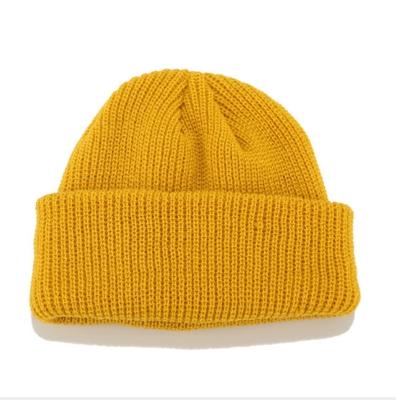 Effen kleuren korte winter brei Skullcap voor mannen/vrouwen maat: M (56-58cm) (geel)
