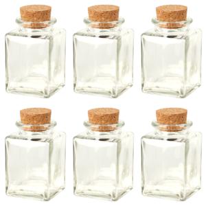 Flesjes met kurk dop - set 6x - transparant - glas - 80 ml