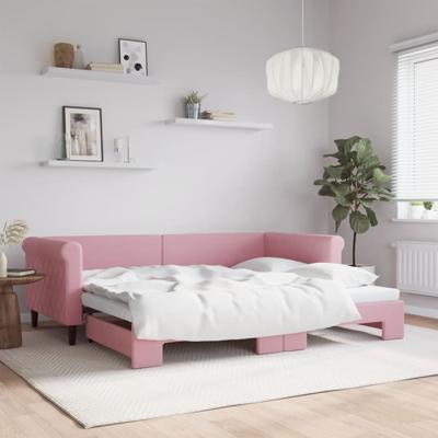 Slaapbank met onderschuifbed 90x200 cm fluweel roze
