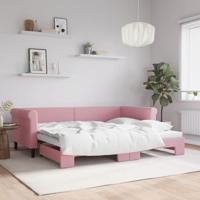 Slaapbank met onderschuifbed 90x200 cm fluweel roze