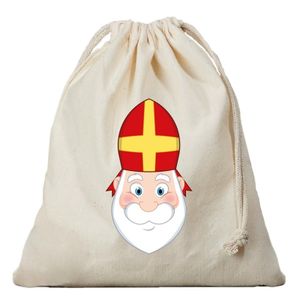 1x Canvas Sinterklaas strooizak / cadeauzakje met koord 25 x 30 cm