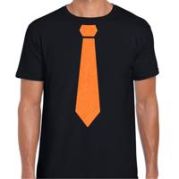 Koningsdag verkleed T-shirt voor heren - stropdas - zwart - met glitters - feestkleding - thumbnail