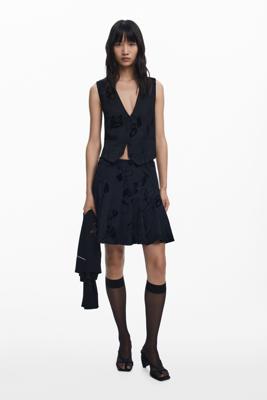 Minirok met plooien en flockprint - BLACK - L