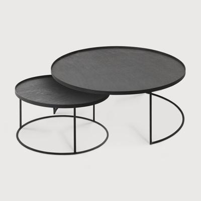 Ethnicraft Ronde Salontafel 'Tray' Gelakt Hout, Set van 2 stuks, Groot/extra groot
