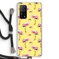 Flamingo's geel: Xiaomi Mi 10T 5G Transparant Hoesje met koord