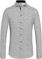 Desoto Heren Overhemd Wit Grijze verf Print Jersey Slim Fit - thumbnail