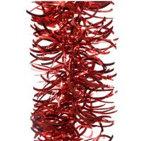 1x Kerst lametta guirlandes kerst rood golven/glinsterendmet sterren 10 cm breed x 270 cm kerstboom versiering/decoratie