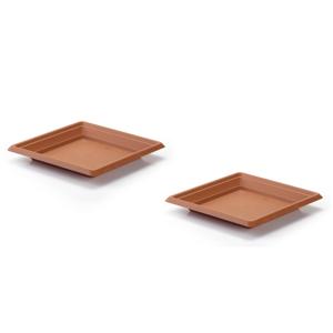 PlasticForte Opvangschaal - 2x stuks - terracotta bruin - vierkant - voor pot van 30 cm - kunststof