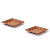 PlasticForte Opvangschaal - 2x stuks - terracotta bruin - vierkant - voor pot van 30 cm - kunststof