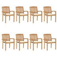 Tuinstoelen stapelbaar 8 st met kussens massief teakhout