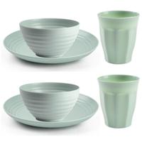 Camping Servies set 24 delig - kunststof - mintgroen - 8x borden/8x drinkbekers/8x kommetjes - thumbnail