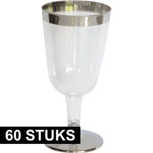 60x Luxe wijnglazen zilver/transparant   -