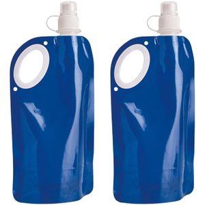 Waterfles/drinkfles opvouwbaar - 10x - blauw - kunststof - 770 ml - schroefdop - waterzak