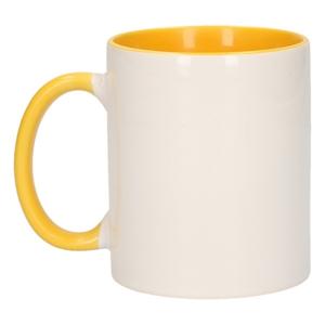 Koffiemok / thee beker - 300 ml - Wit/geel - Cadeau mokken - keramiek